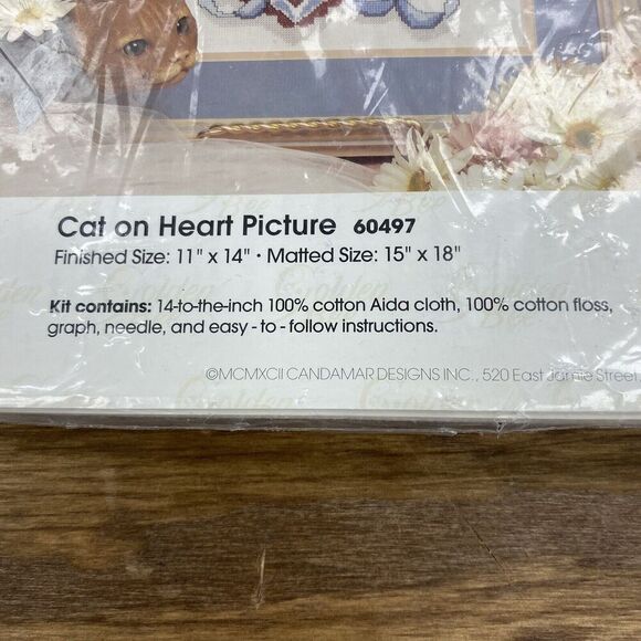 Cat on Heart Picture Counted Cross Stitch Kit by Candamar Designs 60497 A - Picture 2 of 5